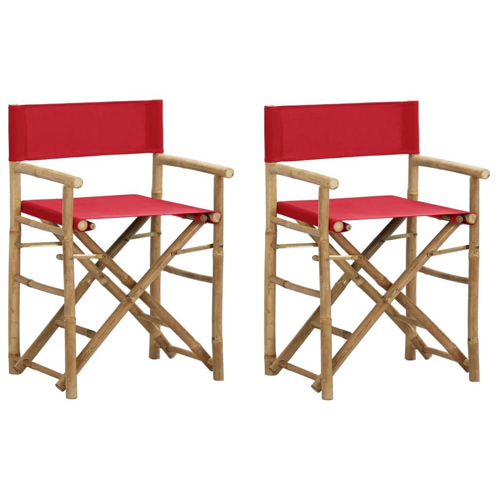 Folding Director's Chairs 2 pcs Red Bamboo and Fabric - Discount Dealers
