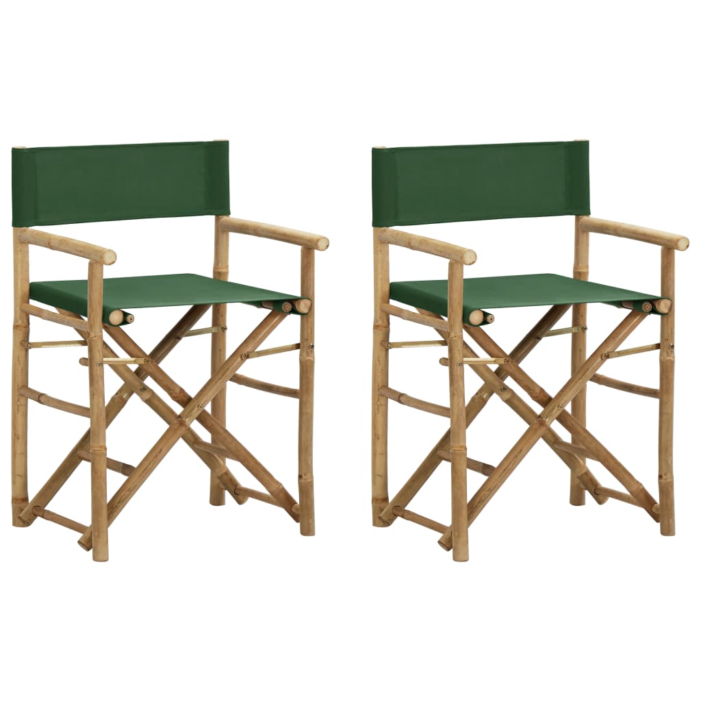 Folding Director's Chairs 2 pcs Green Bamboo and Fabric - Millennium Furniture