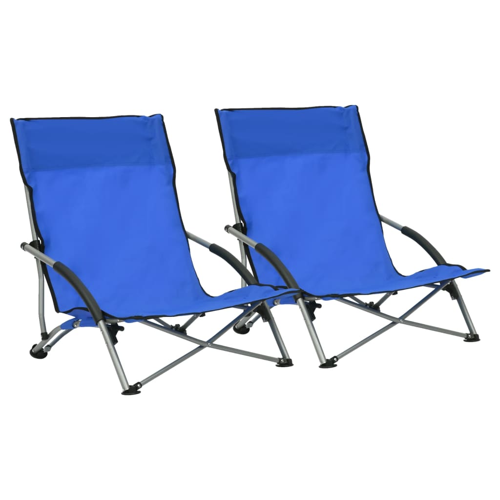 Folding Beach Chairs 2 pcs Blue Fabric - All Things Good