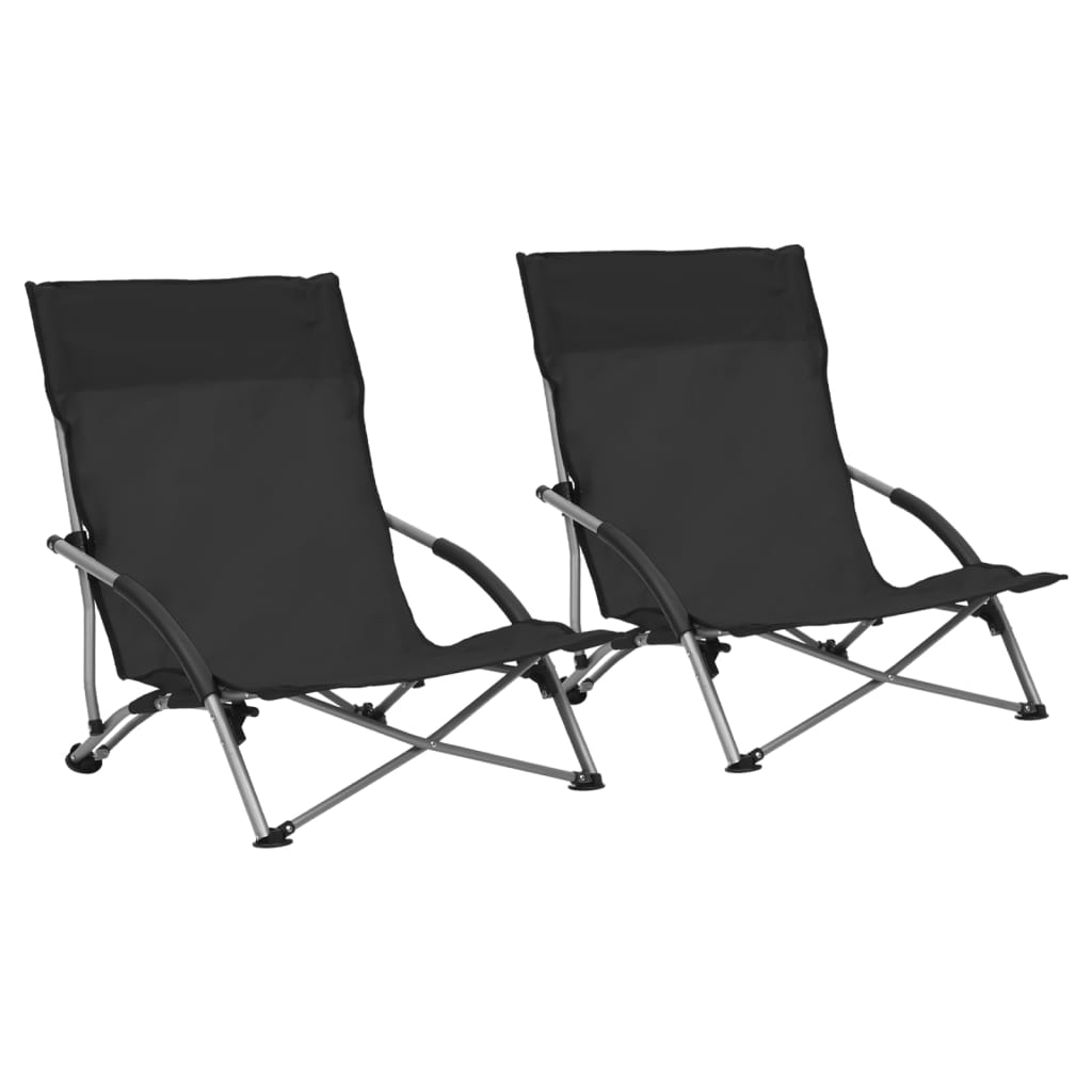 Folding Beach Chairs 2 pcs Black Fabric - Design Hut