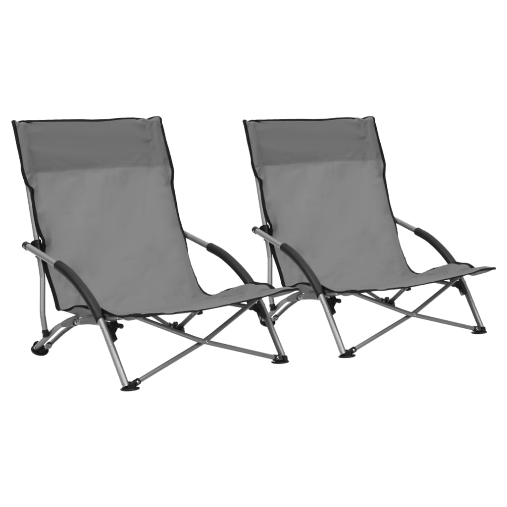 Folding Beach Chairs 2 pcs Grey Fabric - The Home Maker