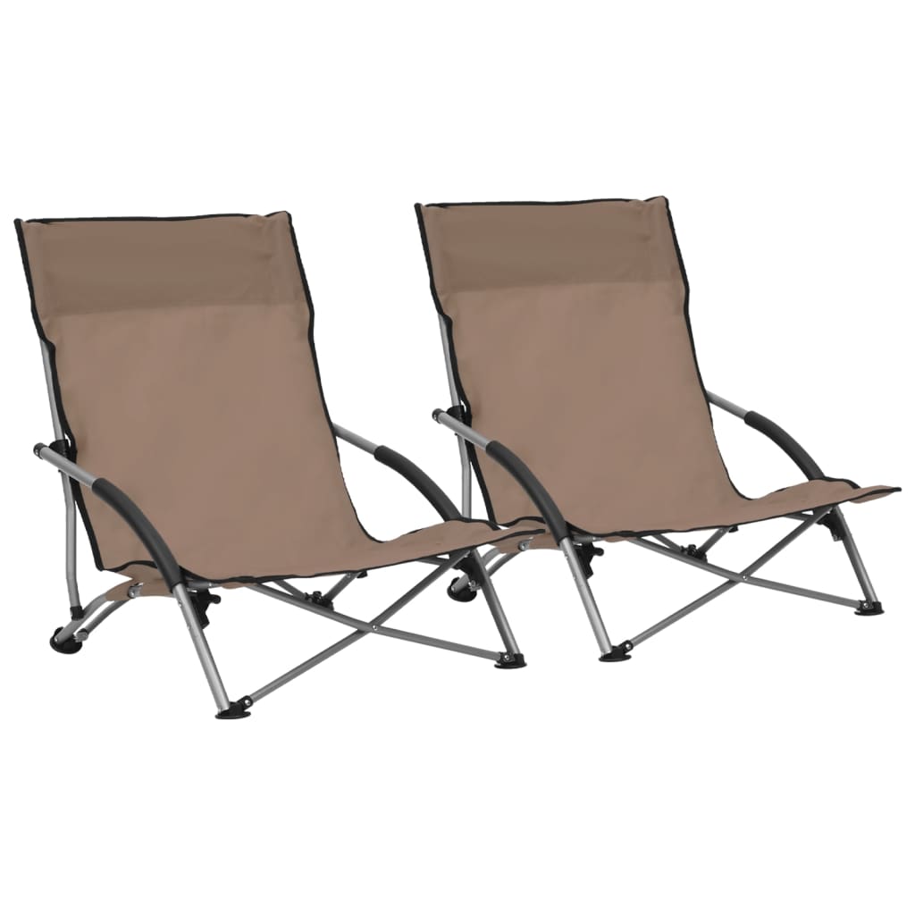 Folding Beach Chairs 2 pcs Taupe Fabric - Merlin Deals