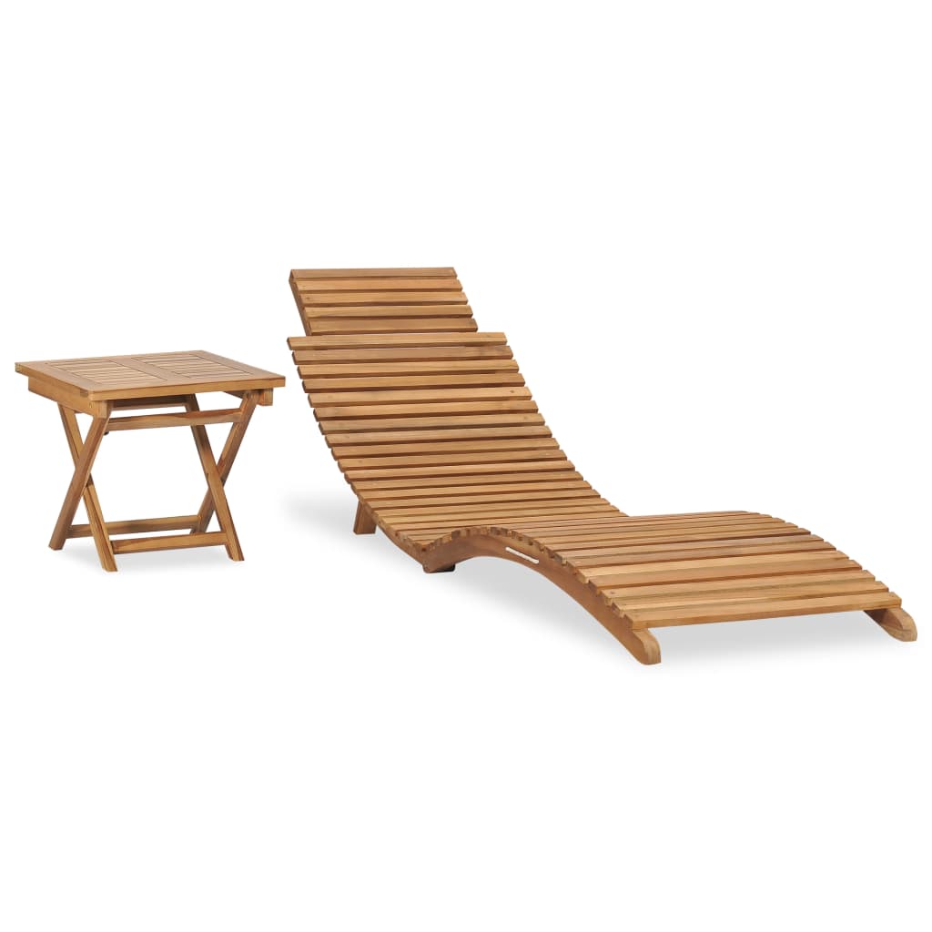 Folding Sun Lounger with Table Solid Teak Wood - Direct Imports