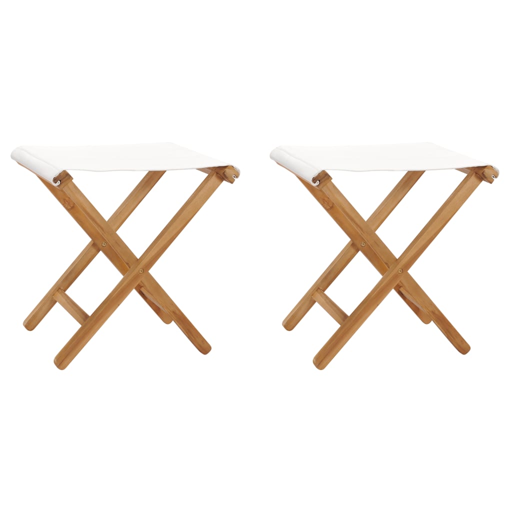 Folding Chairs 2 pcs Solid Teak Wood and Fabric Cream White - Tyrell & Tyrell