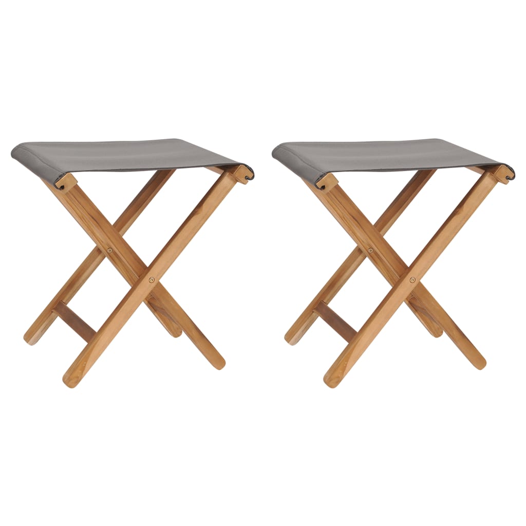 Folding Chairs 2 pcs Solid Teak Wood and Fabric Dark Grey - R and M Furniture