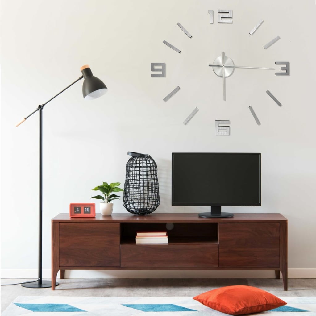3D Wall Clock Modern Design Silver 100cm - Sid & Sam