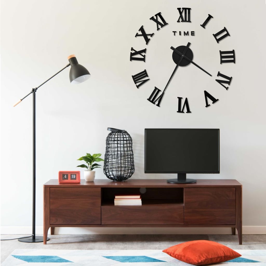 3D Wall Clock Modern Design Black 100cm - Brittle & Co