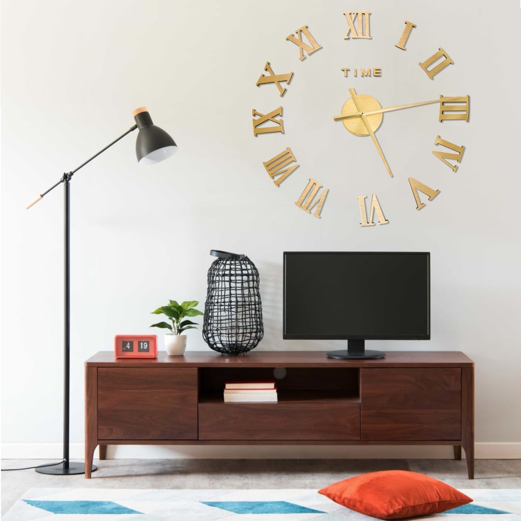 3D Wall Clock Modern Design Gold 100cm - Design Hut