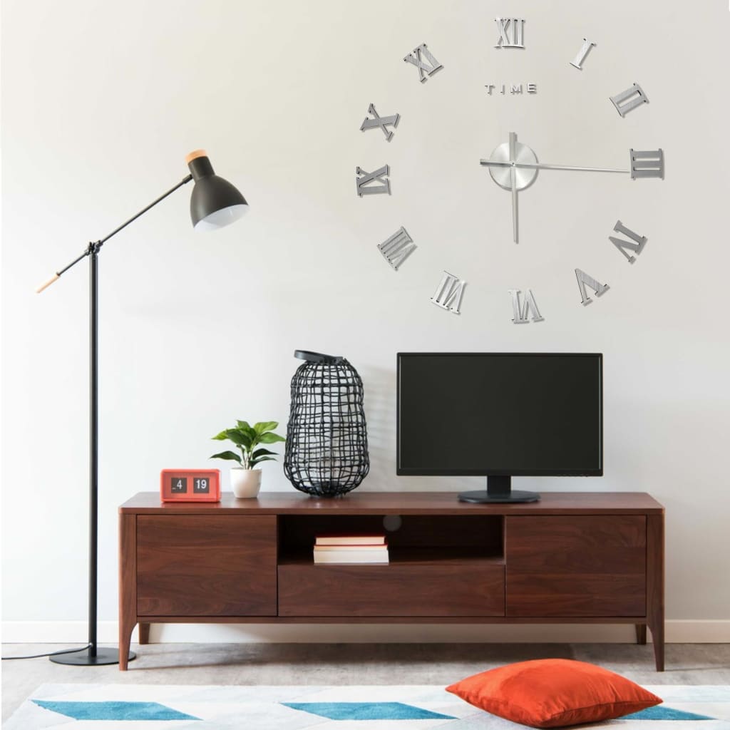 3D Wall Clock Modern Design Silver 100cm - R and M Furniture