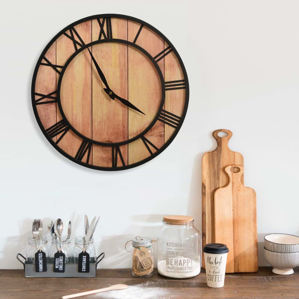 Wall Clock 39cm Brown and Black MDF and Iron - Merlin Deals