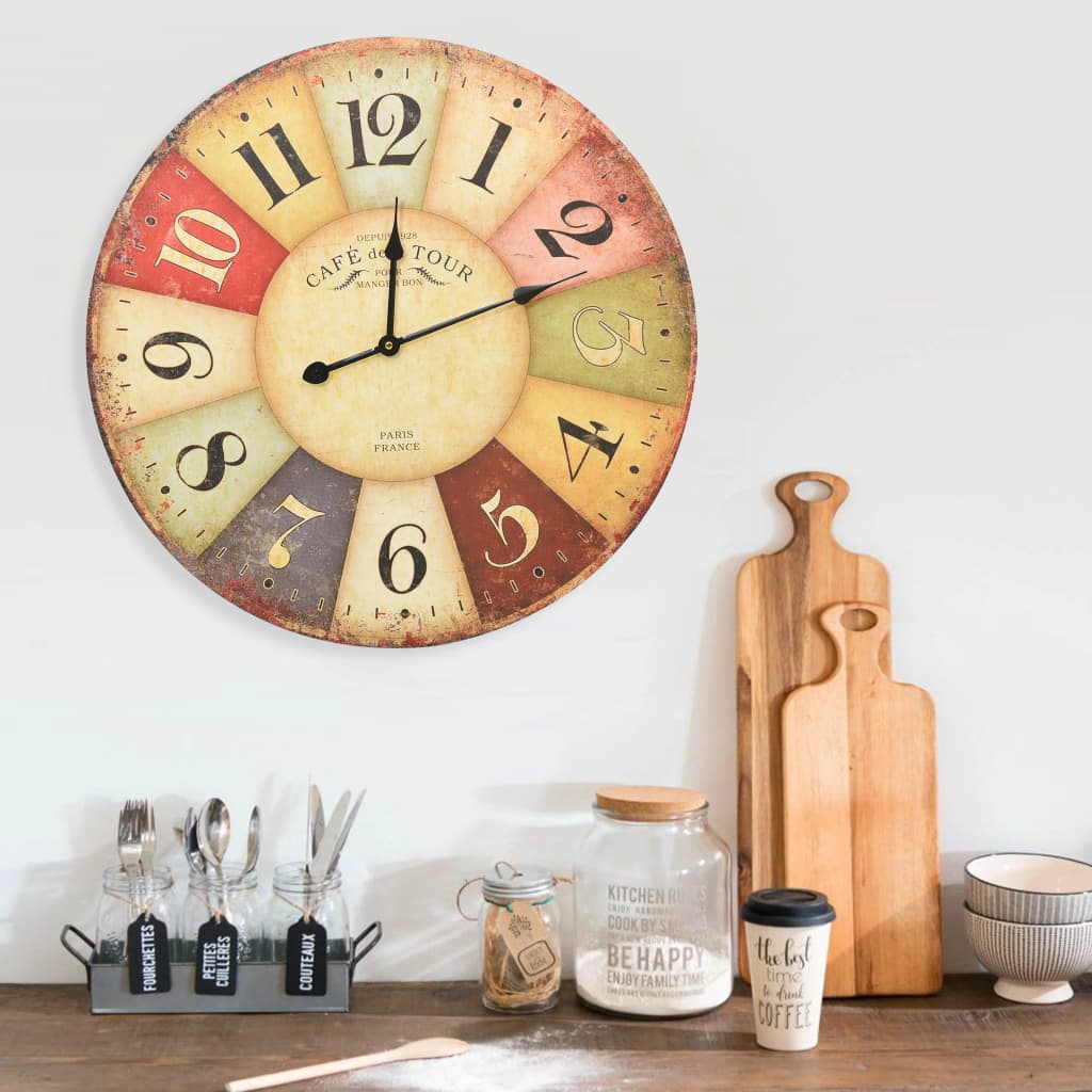 Vintage Wall Clock Colourful 60cm - Discount Dealers