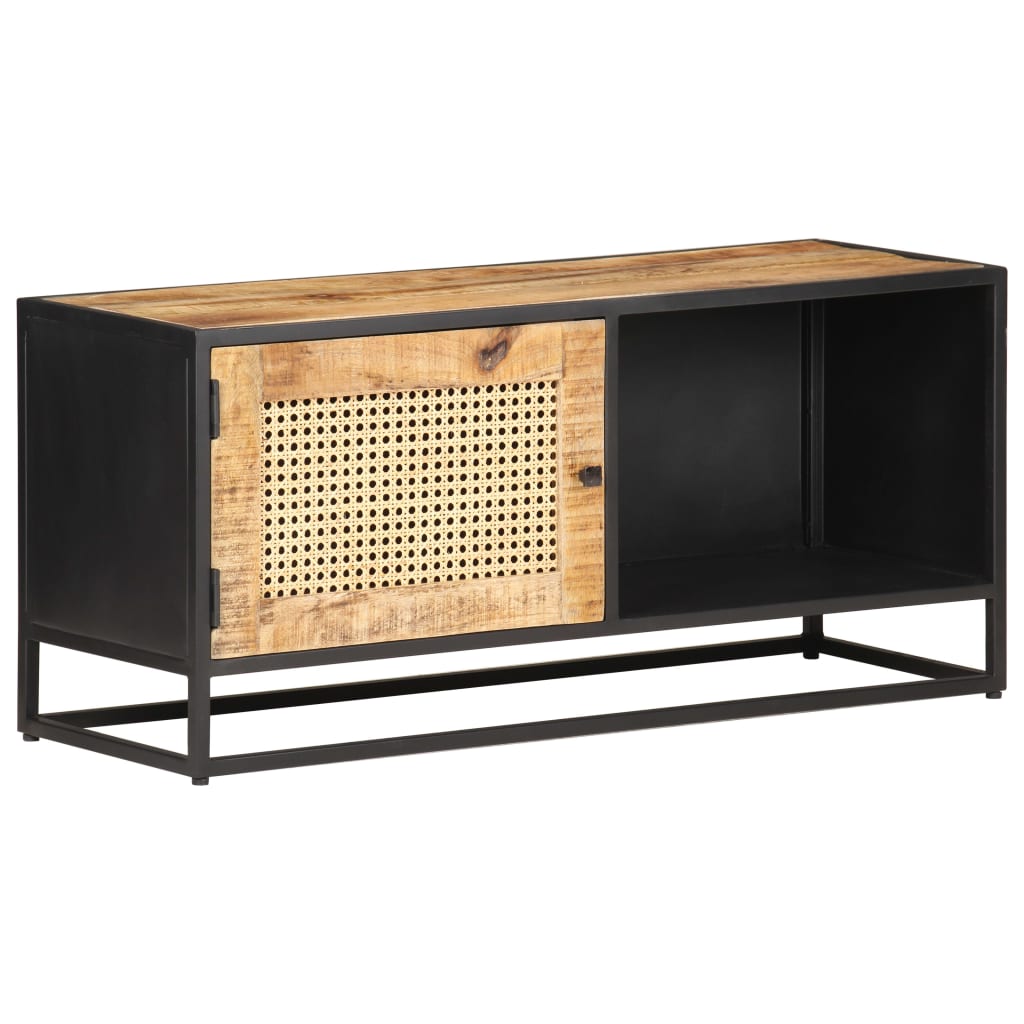 TV Cabinet 90x30x40 cm Rough Mango Wood and Natural Cane - Tyrell & Tyrell