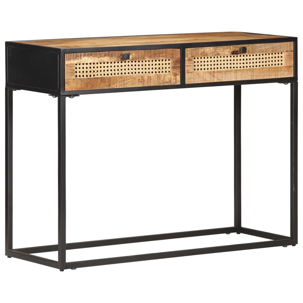 Console Table 100x35x75 cm Rough Mango Wood and Natural Cane - Sid & Sam