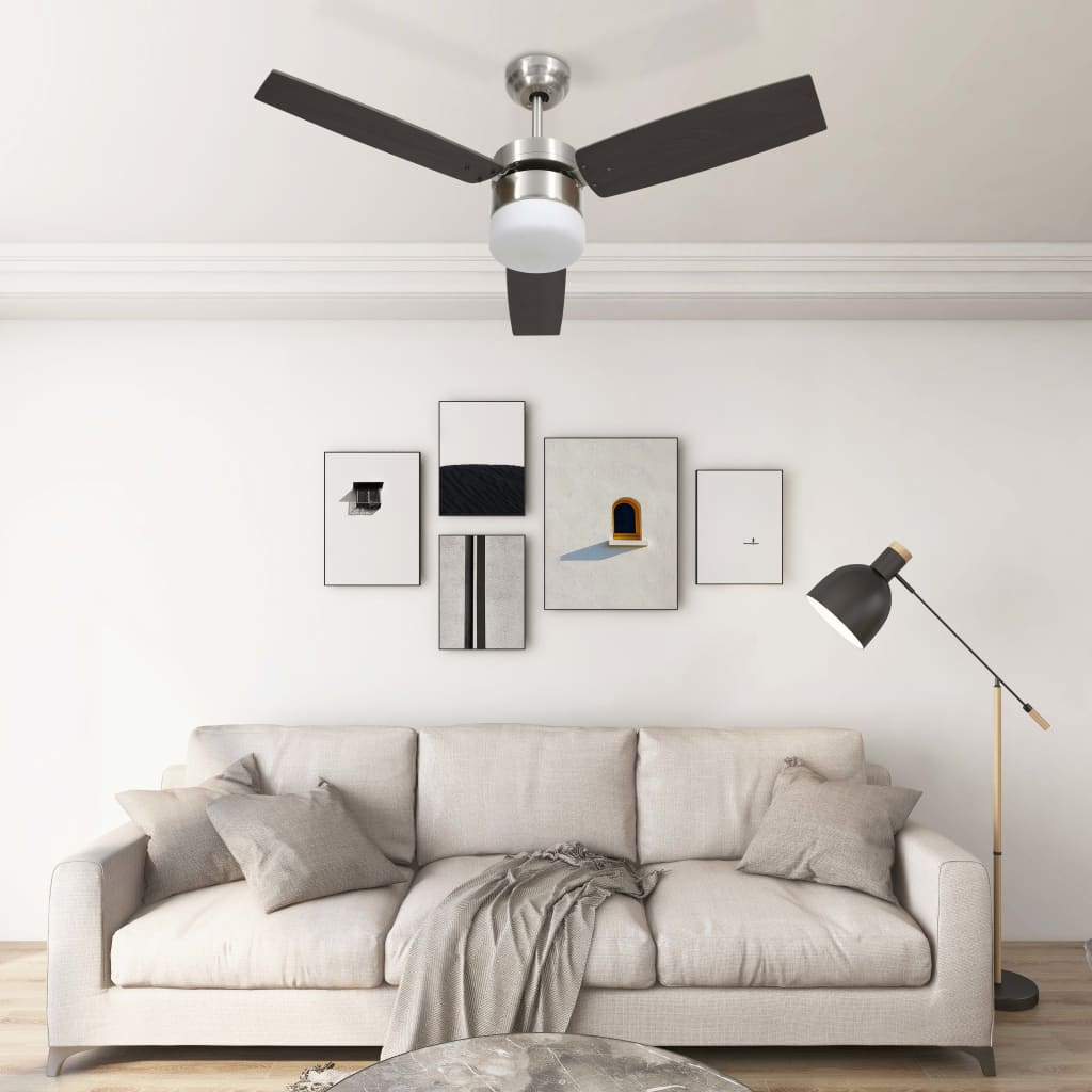 Ceiling Fan with Light and Remote Control 108 cm Dark Brown - Design Hut