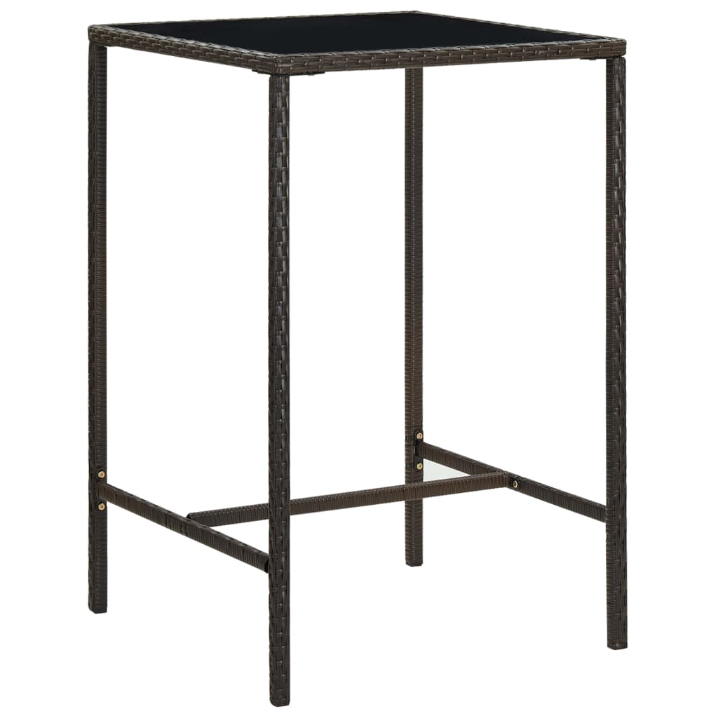 Garden Bar Table Brown 70x70x110 cm Poly Rattan and Glass - The Home Maker