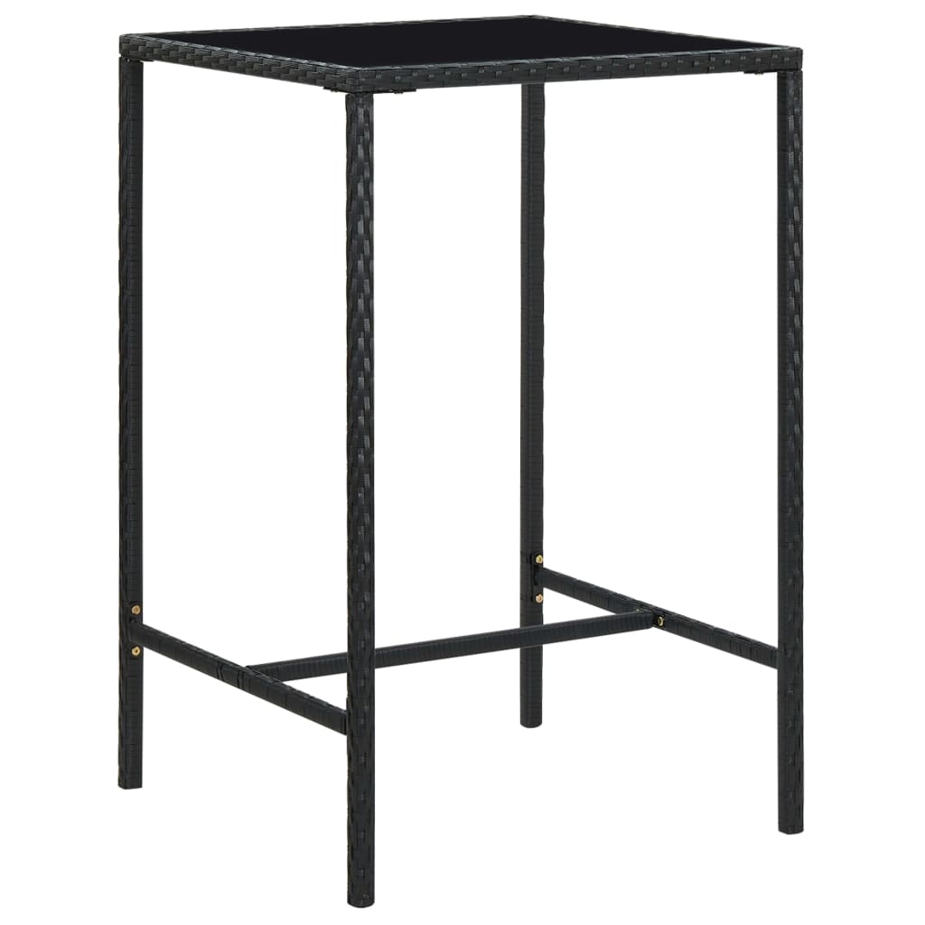 Garden Bar Table Black 70x70x110 cm Poly Rattan and Glass - R and M Furniture