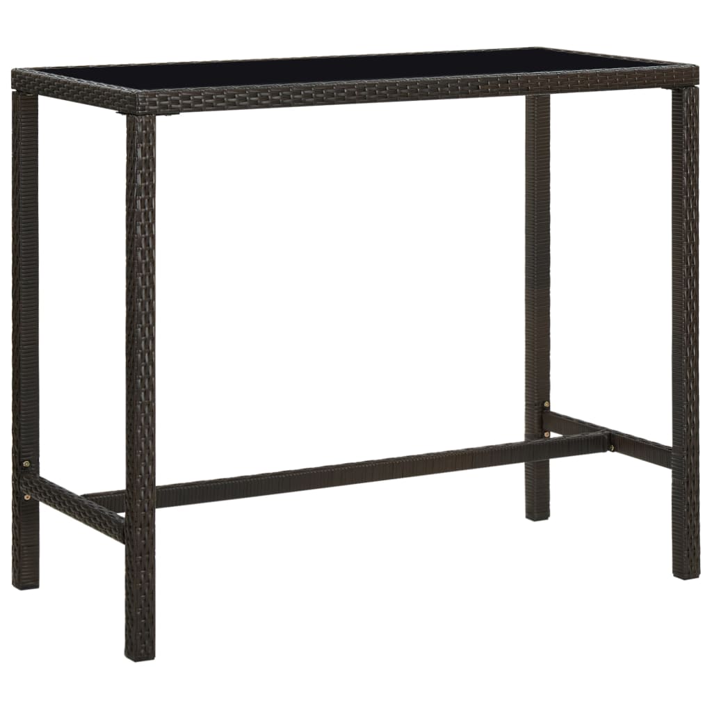 Garden Bar Table Brown 130x60x110 cm Poly Rattan and Glass - Brittle & Co