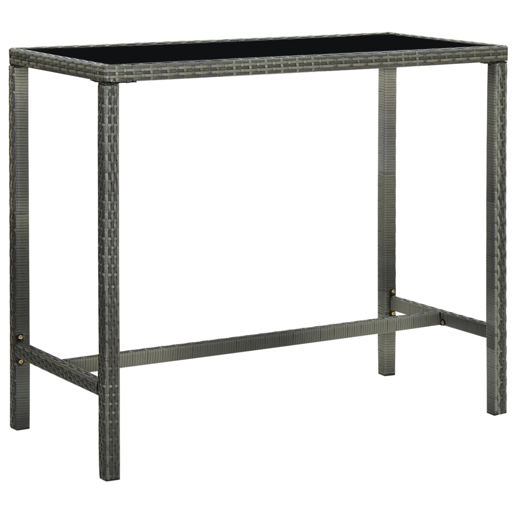 Garden Bar Table Grey 130x60x110 cm Poly Rattan and Glass - The Home Maker