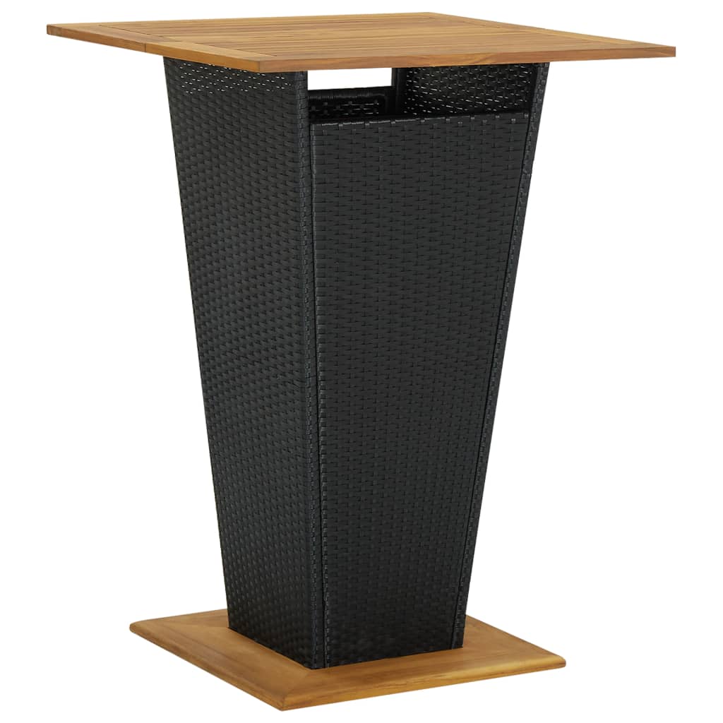 Bar Table Black 80x80x110 cm Poly Rattan and Solid Acacia Wood - Design Hut