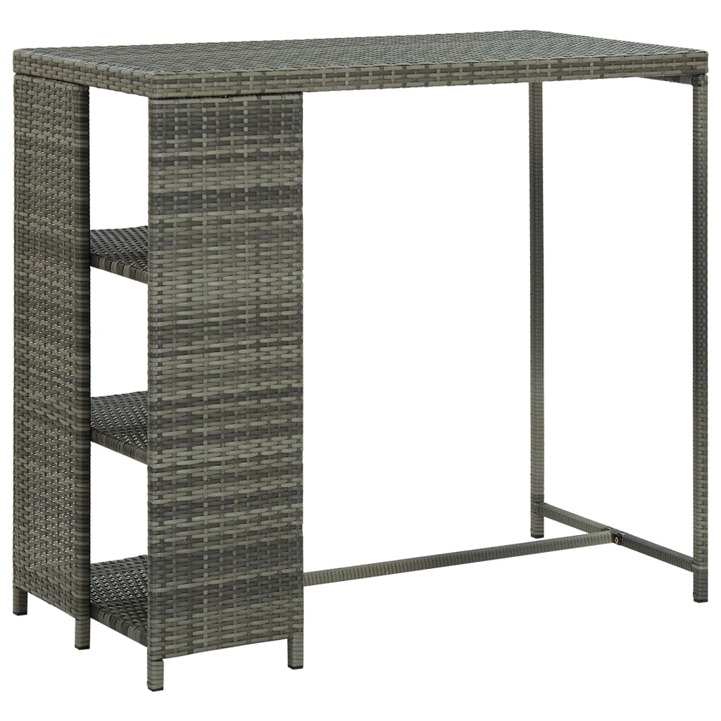 Bar Table with Storage Rack Grey 120x60x110 cm Poly Rattan - Merkel Designers