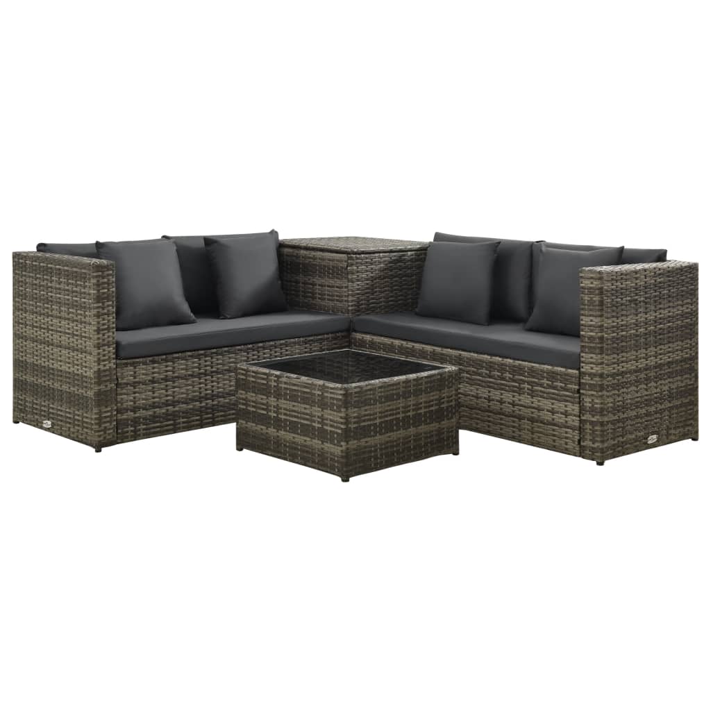 4 Piece Garden Lounge Set with Cushions Poly Rattan Grey - Sid & Sam