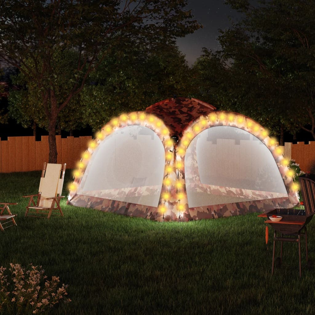 Party Tent with LED and 4 Sidewalls 3.6x3.6x2.3 m Camouflage - Design Hut