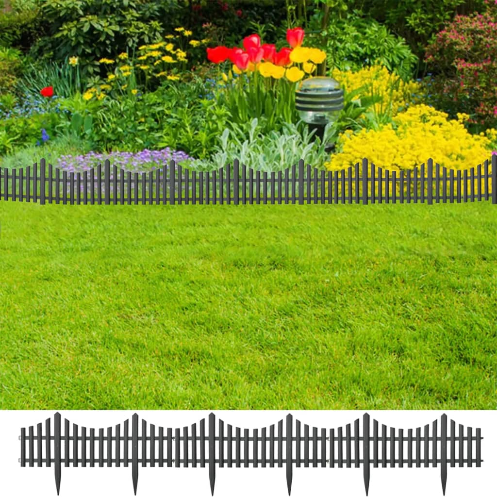 Lawn Edgings 17 pcs Anthracite 10 m PP - Unbeatable Bargains
