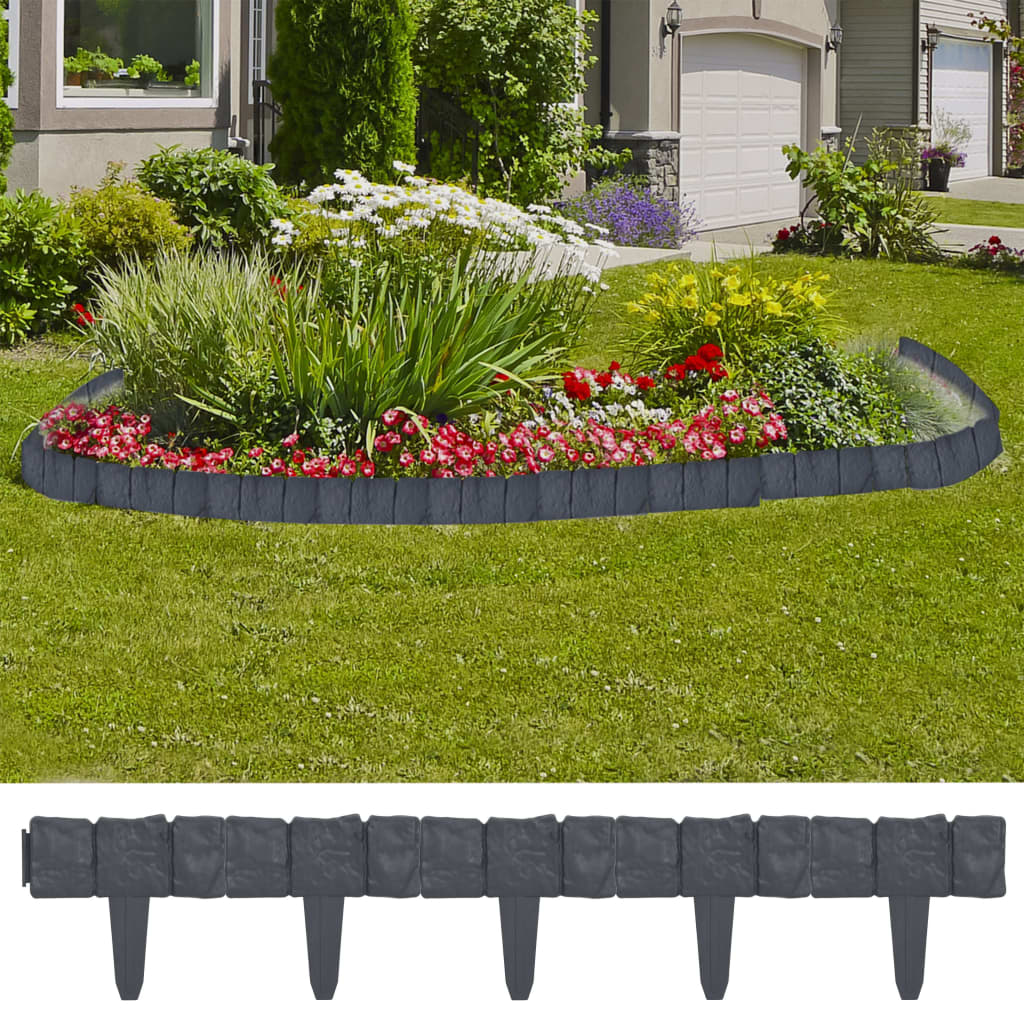 Lawn Fence Stone Look 41 pcs Plastic 10 m - Decor Base