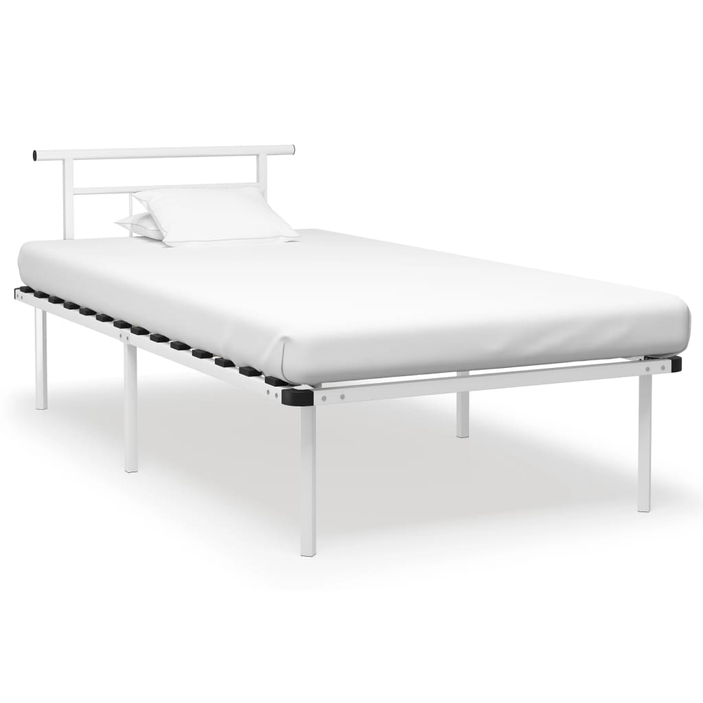 Bed Frame White Metal 100x200 cm - Tyrell & Tyrell
