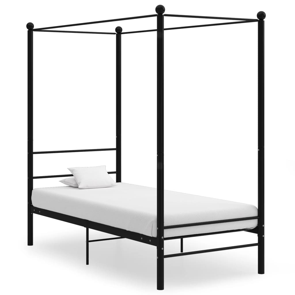 Canopy Bed Frame Black Metal 90x200 cm - Direct Imports