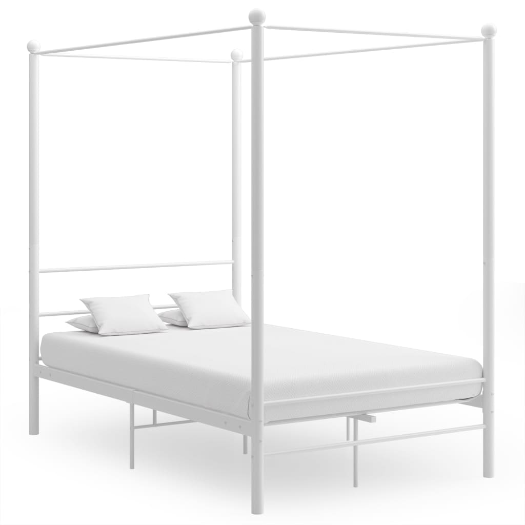 Canopy Bed Frame White Metal 120x200 cm - Direct Imports