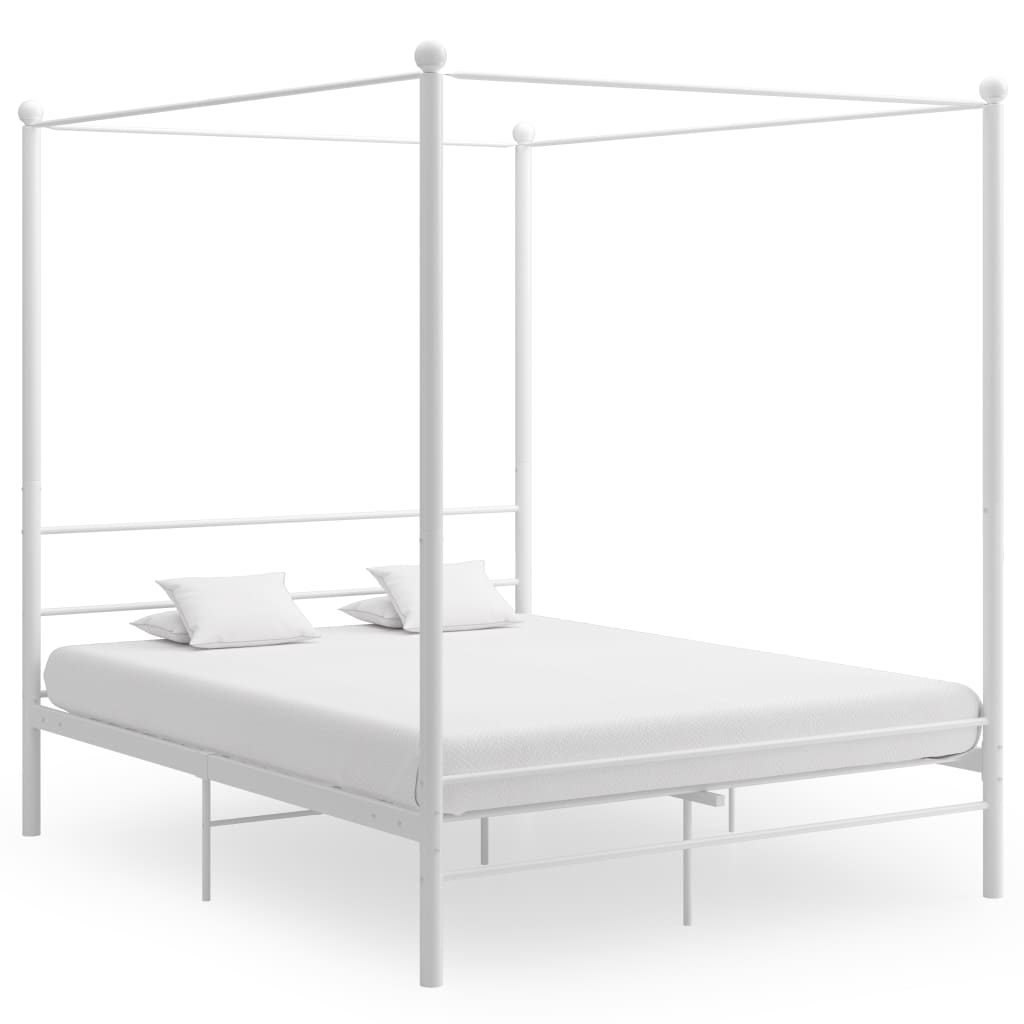 Canopy Bed Frame White Metal 160x200 cm - All Things Good