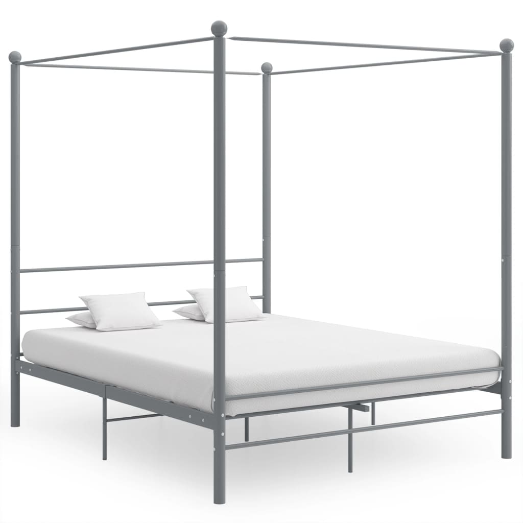 Canopy Bed Frame Grey Metal 160x200 cm - Style and Chic