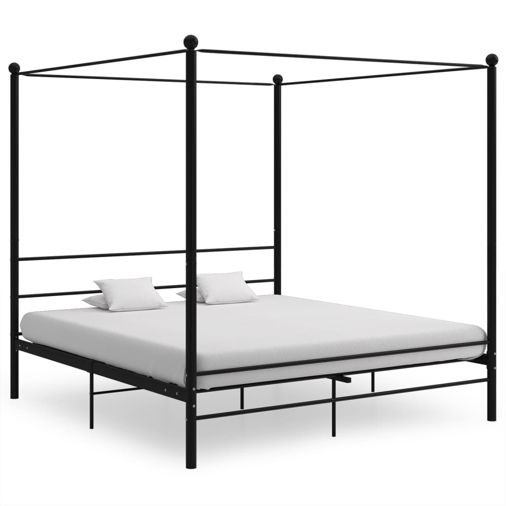 Canopy Bed Frame Black Metal 180x200 cm Super King - All Things Good