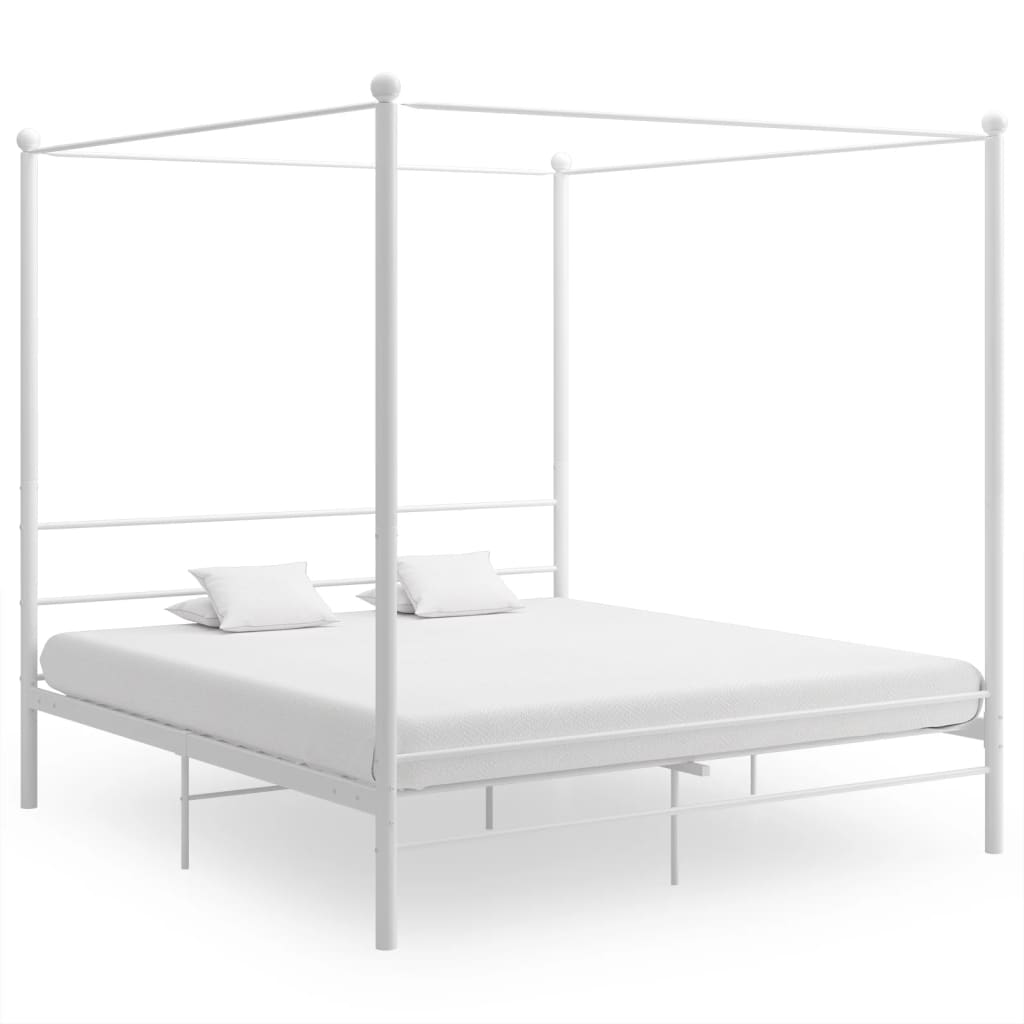 Canopy Bed Frame White Metal 180x200 cm Super King - Casper Homes