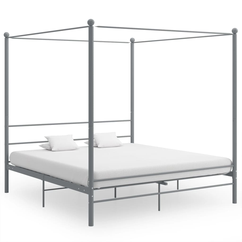 Canopy Bed Frame Grey Metal 180x200 cm Super King - Merkel Designers