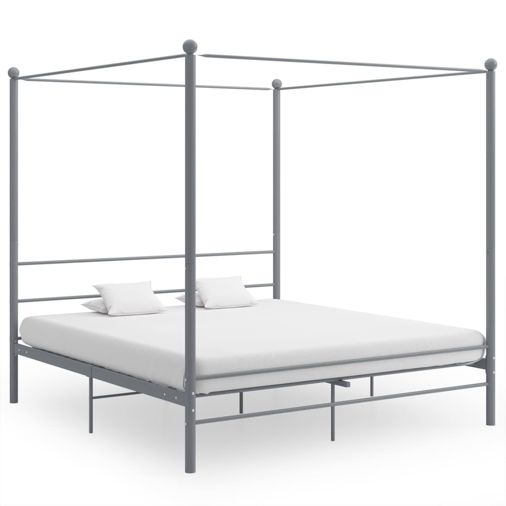 Canopy Bed Frame Grey Metal 200x200 cm - Style and Chic