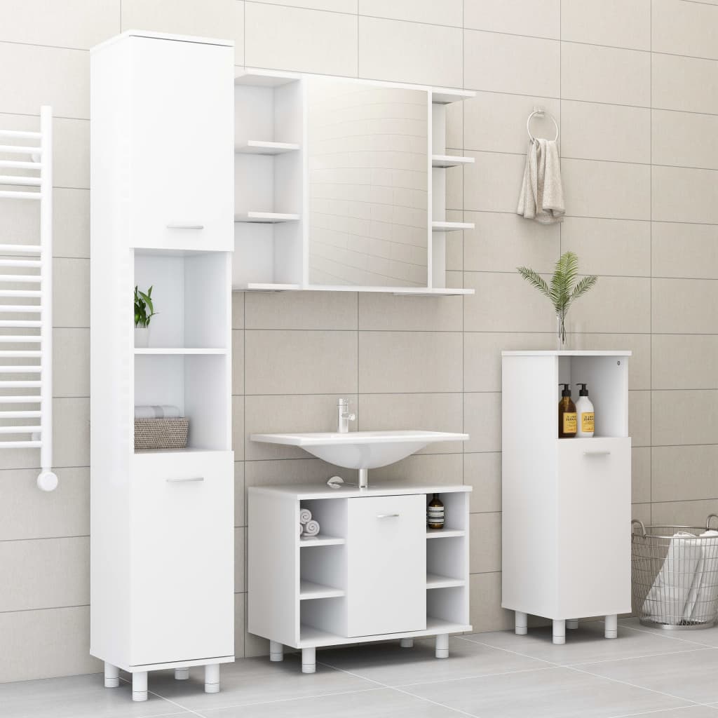 4 Piece Bathroom Furniture Set White Engineered Wood - Style and Chic