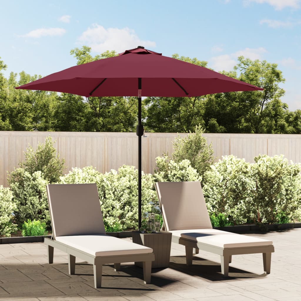 Garden Parasol with LED Lights and Steel Pole 300 cm Bordeaux Red - Sid & Sam