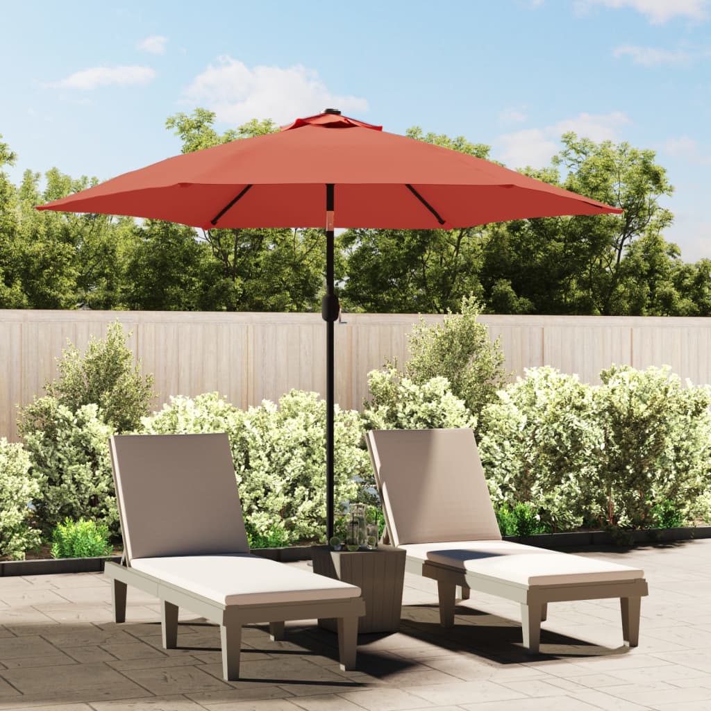 Outdoor Parasol with LED Lights and Steel Pole 300 cm Terracotta - R and M Furniture