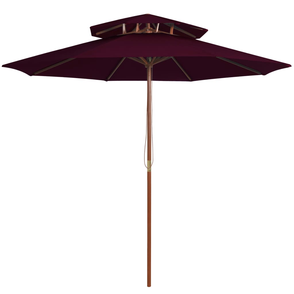 Double Decker Parasol with Wooden Pole Bordeaux Red 270 cm - The Home Maker
