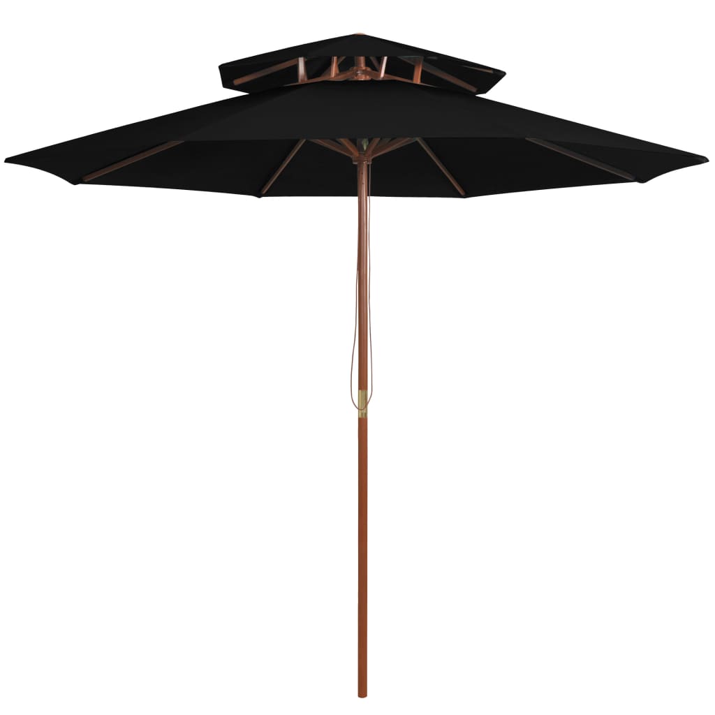 Double Decker Parasol with Wooden Pole Black 270 cm - Decor Base