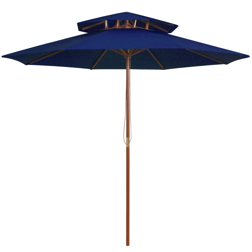 Double Decker Parasol with Wooden Pole Blue 270 cm - Unbeatable Bargains