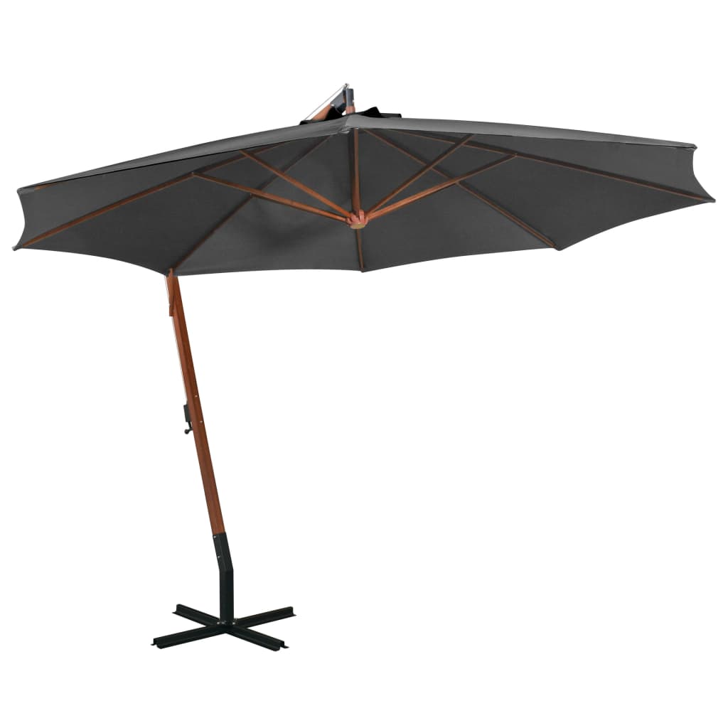 Hanging Parasol with Pole Anthracite 3.5x2.9 m Solid Fir Wood - Discount Dealers