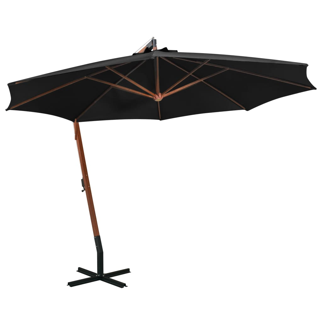 Hanging Parasol with Pole Black 3.5x2.9 m Solid Fir Wood - The Home Maker