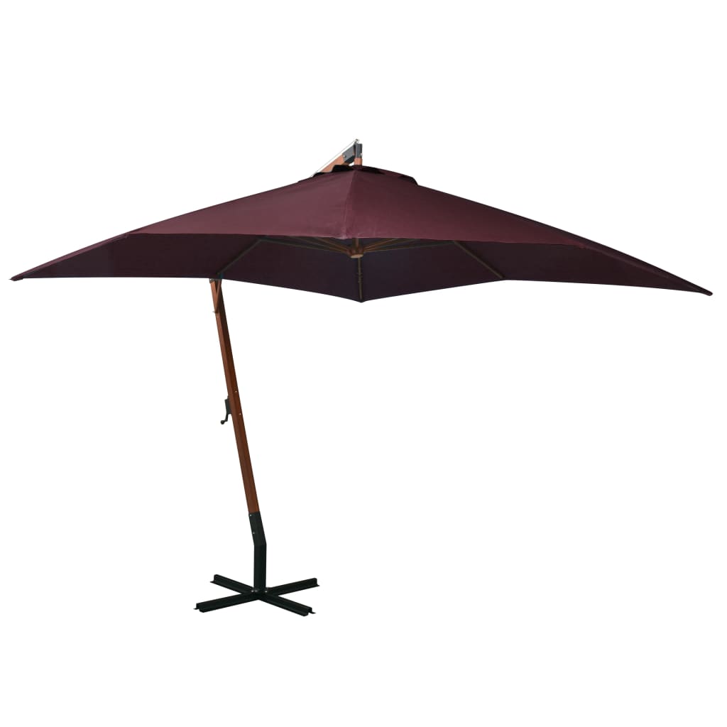 Hanging Parasol with Pole Bordeaux Red 3x3 m Solid Fir Wood - Millennium Furniture