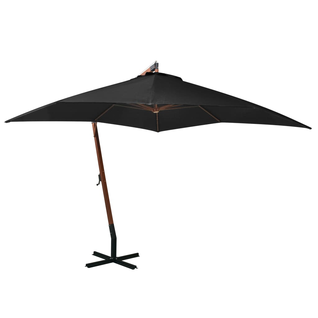 Hanging Parasol with Pole Black 3x3 m Solid Fir Wood - Sid & Sam