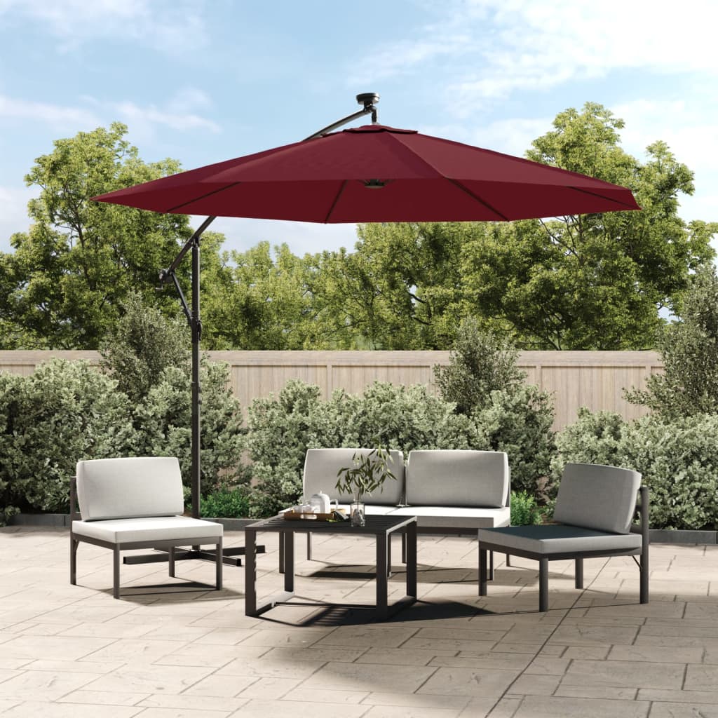 Cantilever Umbrella with LED Lights and Steel Pole Wine Red - Discount Dealers