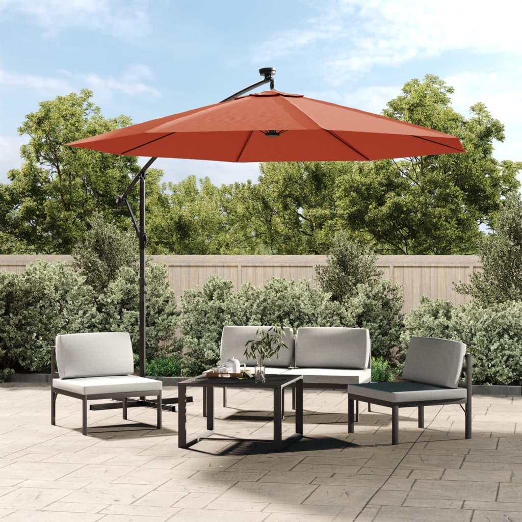 Cantilever Umbrella with LED Lights and Steel Pole Terracotta - Millennium Furniture