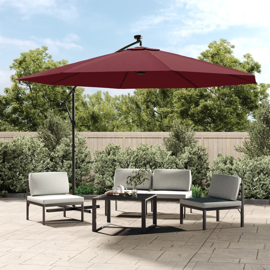 Cantilever Umbrella with LED Lights Bordeaux Red 350 cm - Discount Dealers